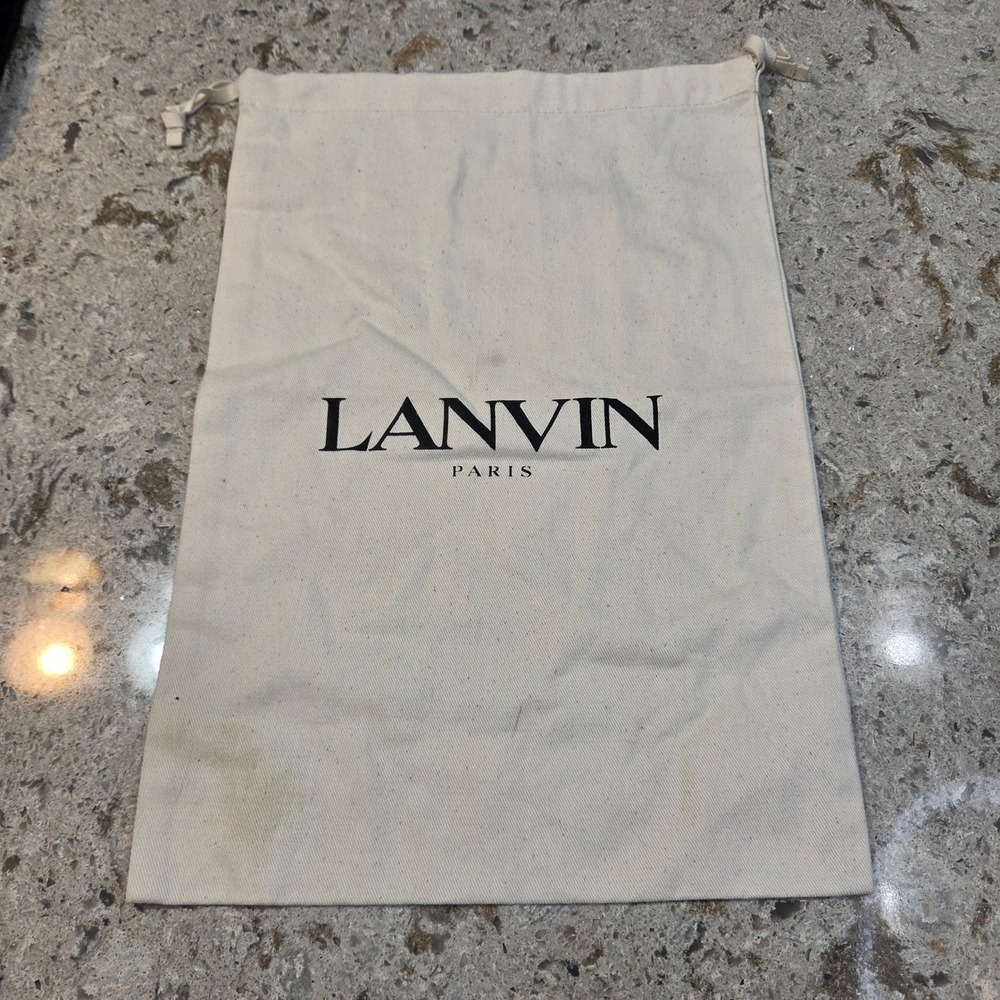 Lanvin Paris Cream Cotton Drawstring Dust Bag Logo Storage Accessory 16.5x11